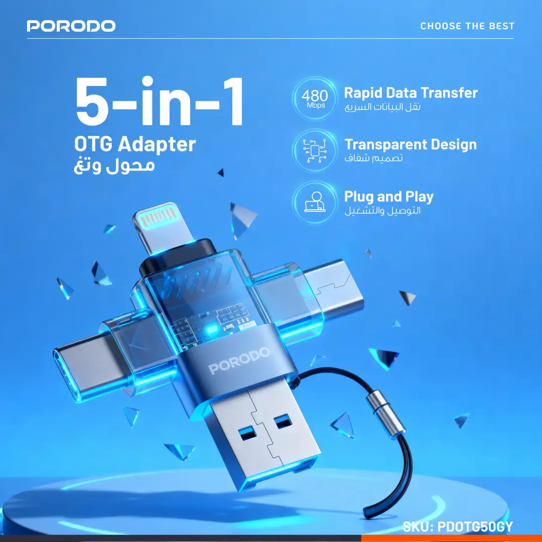 Porodo MINILINK Transparent 3-in-1 OTG Adapter - Grey