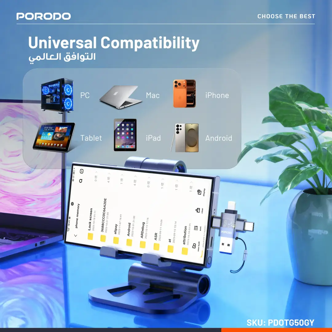 Porodo MINILINK Transparent 3-in-1 OTG Adapter - Grey