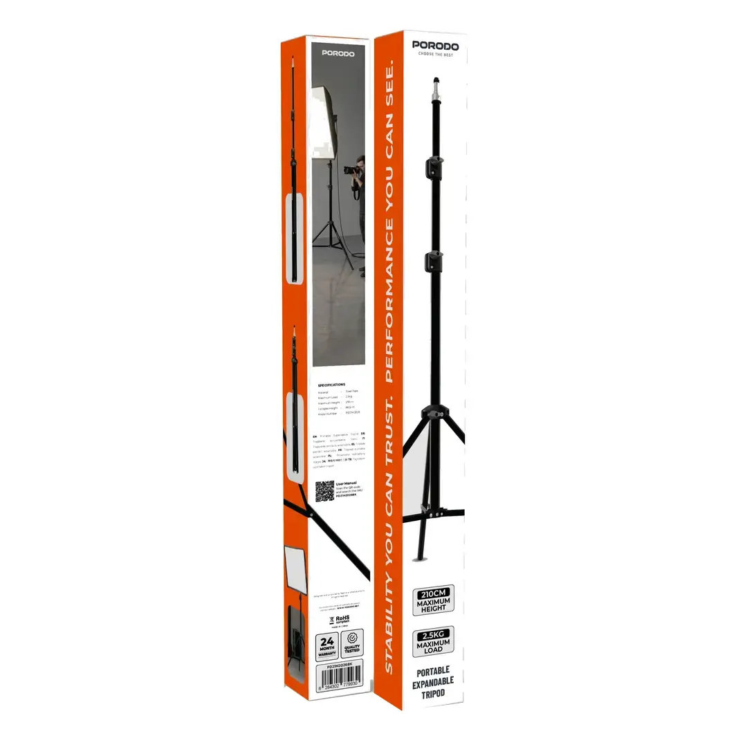 Porodo Expandable Tripod Stand for Photography Light - Black