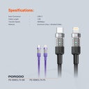 Porodo Braided 30W PD C to Lightning Fast Charging Cable with Transparent Head 1.2M 