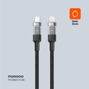 Porodo Braided 30W PD C to Lightning Fast Charging Cable with Transparent Head 1.2M 
