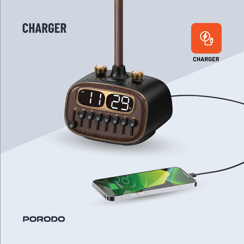 Porodo Lifestyle Retro Desk Lamp with White Noise and Bluetooth Speaker - Black