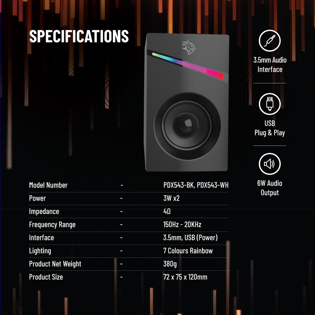 Porodo Gaming Stereo Speakers Volume Knob Control
