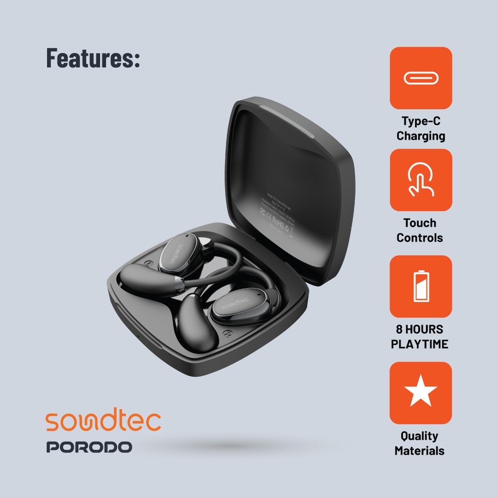 Porodo Soundtec Aero Tune Open Wearable Earbuds - Black