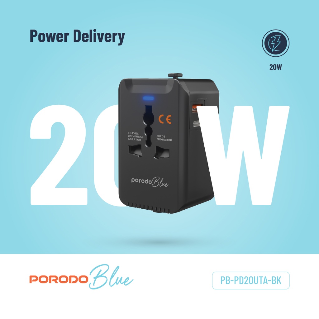 Porodo Blue Dual Port Universal Charger - Black