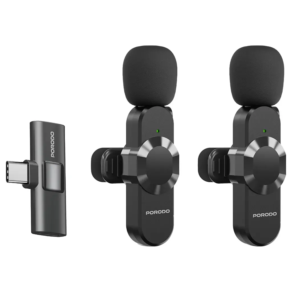 Porodo Audix Pro Lavalier Dual Microphone Type-C & Lightning - Black