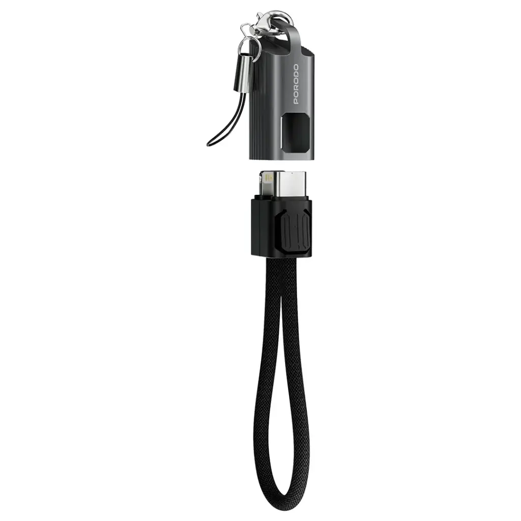 Porodo Chargeloop Keychain Data Cable USB-C to Lightning - Black