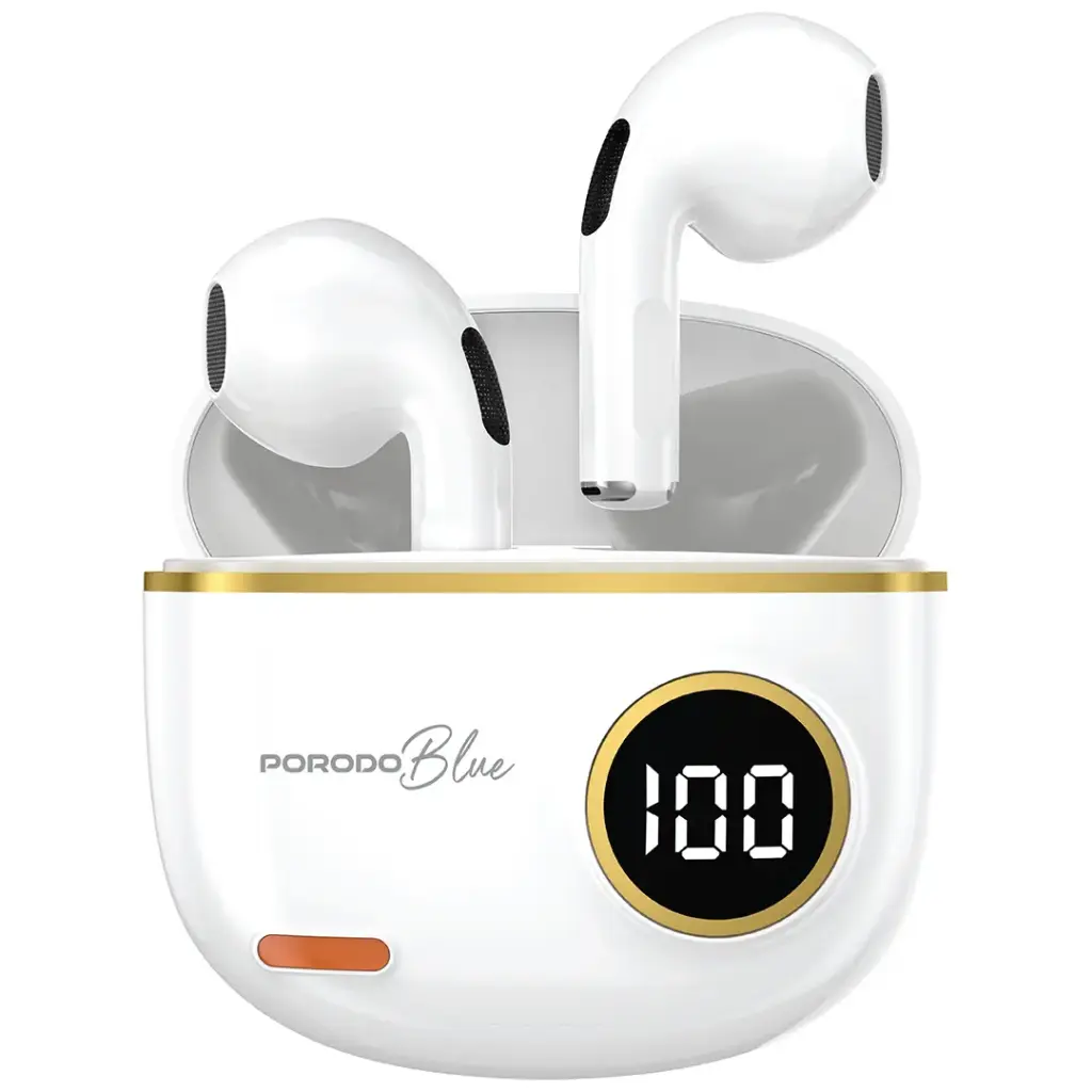 Porodo Blue Pop Tune True Wireless Deep Bass Earbuds - White