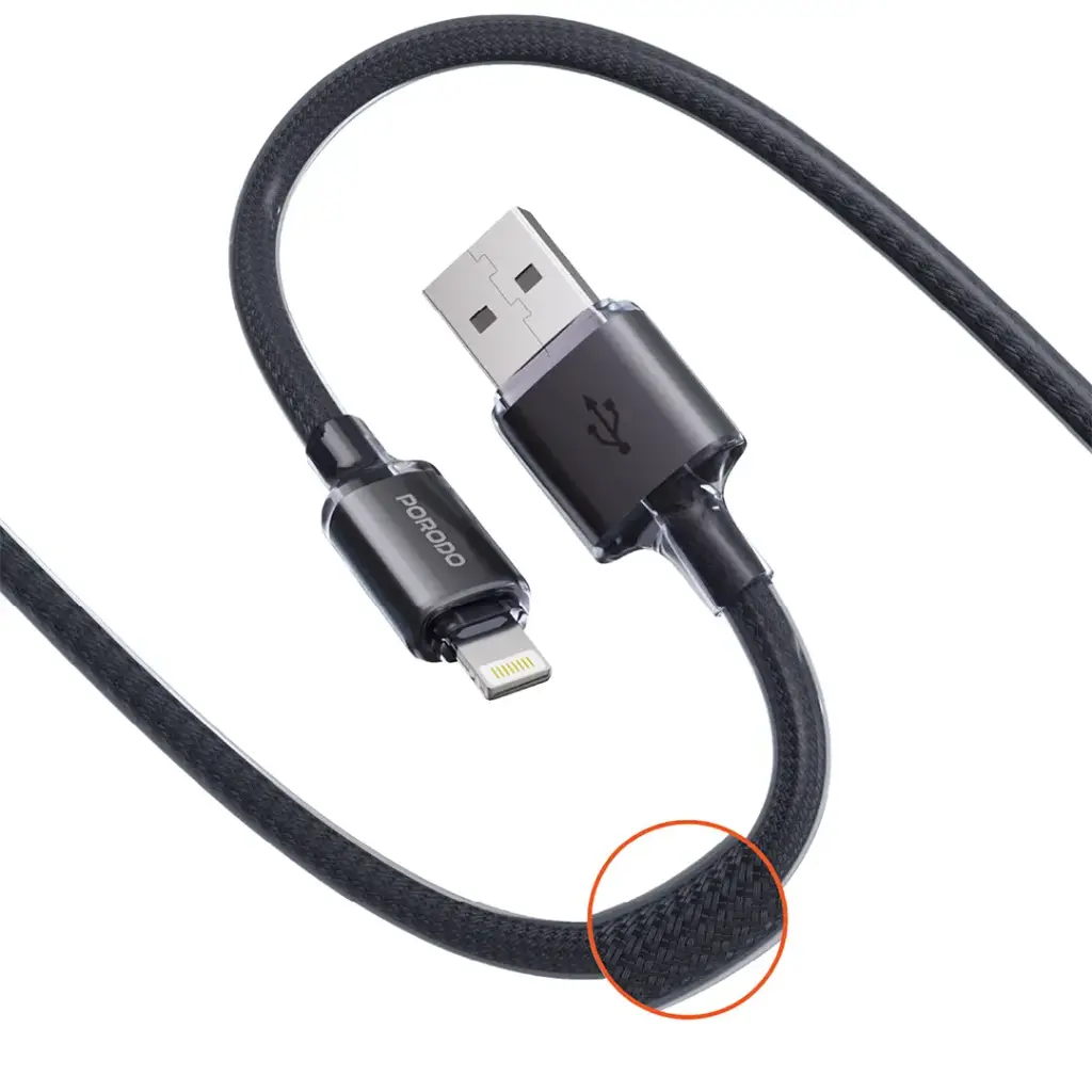 Porodo USB-A to Lightning Braided Cable - Black