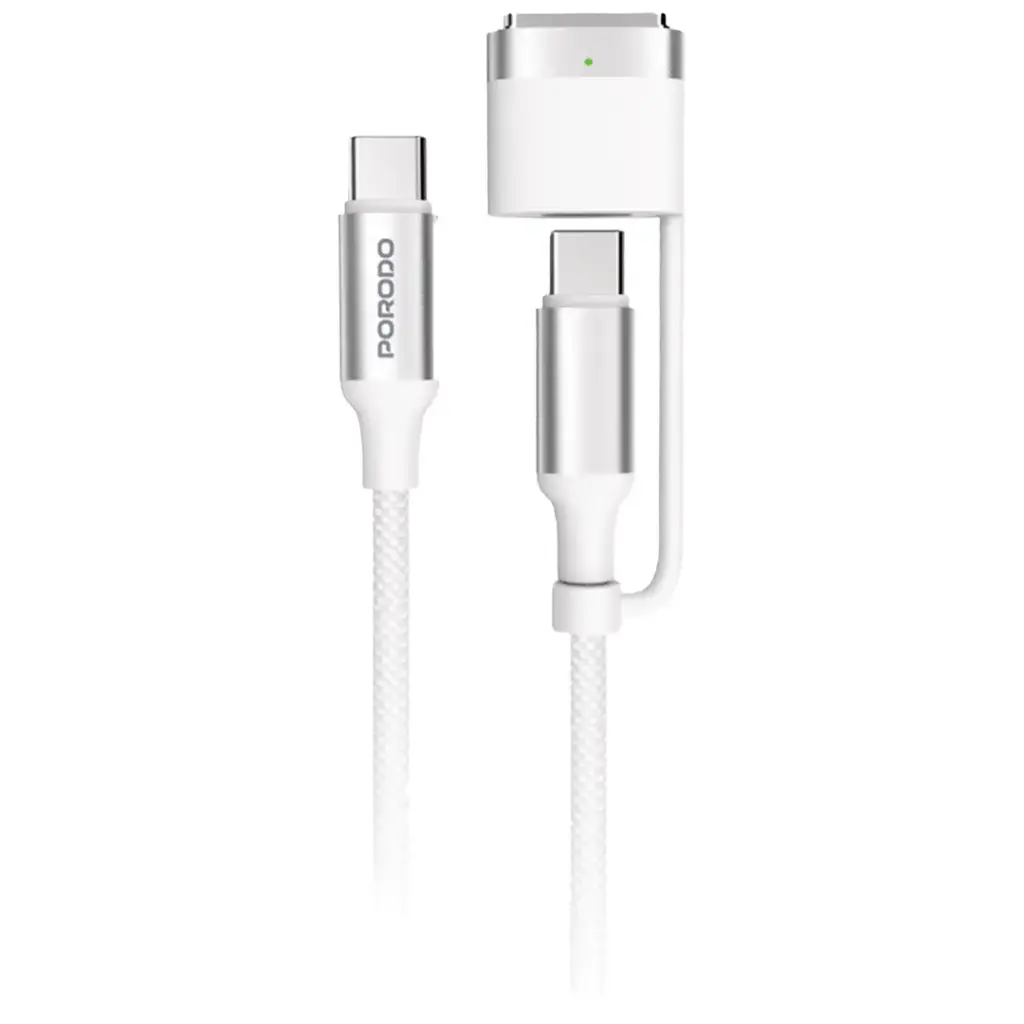 Porodo 2-in-1 Cable MagSafe 3 Charging Cable with USB-C to USB-C - White
