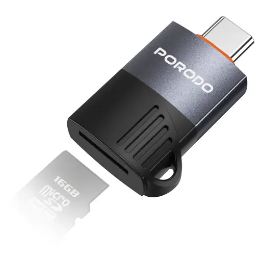 Porodo USB-C | OTG TF Card Reader - Black