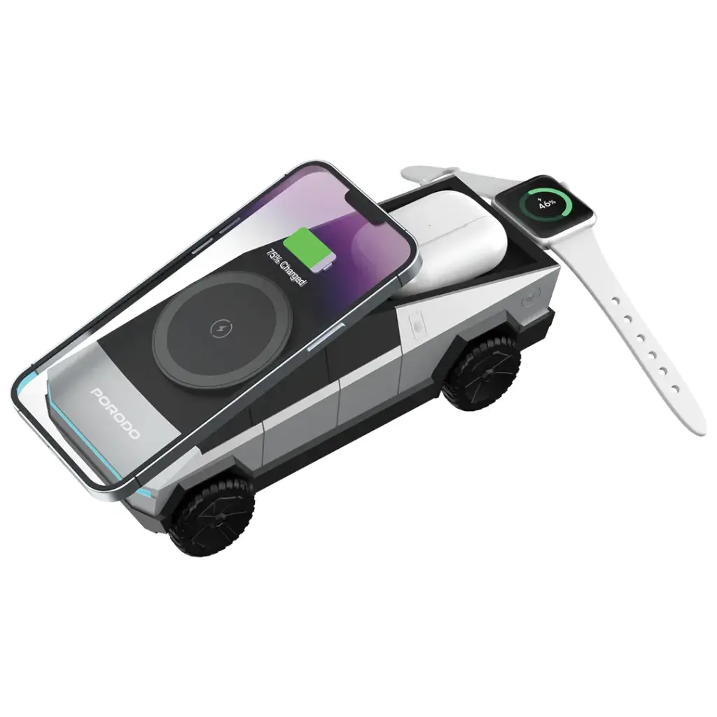 Porodo Cyber Dock Wireless Charger with Rotating Stand - Gray