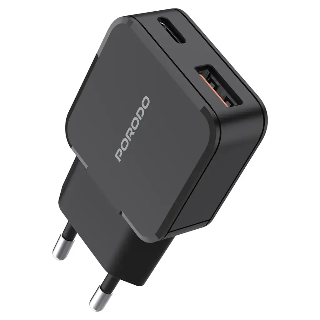 Porodo Dual-Port Mini Wall Charger PD 20W - Black