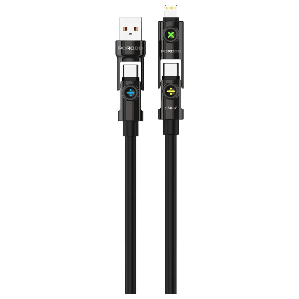 Porodo Powerglow 4-In-1 High-Speed Charging Cable PD 240W - Black
