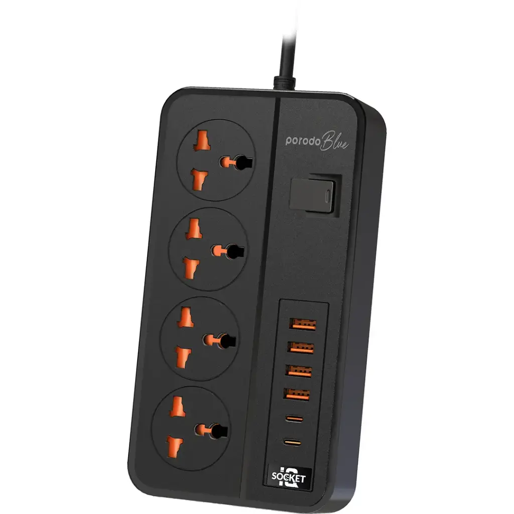 Porodo Blue 4 AC Power Strip - Black