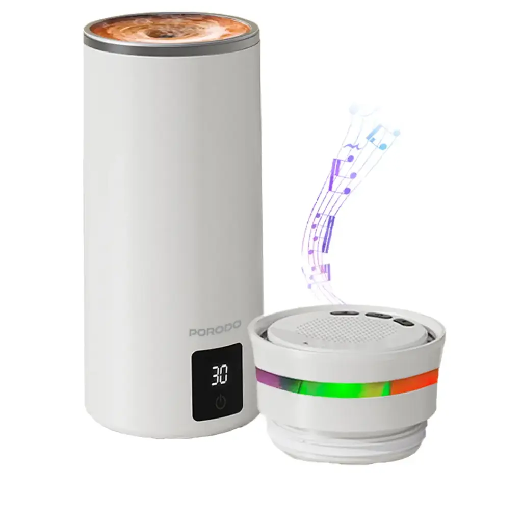 Porodo Lifestyle Fluxmix 350mL Stirring Cup with Speaker - White