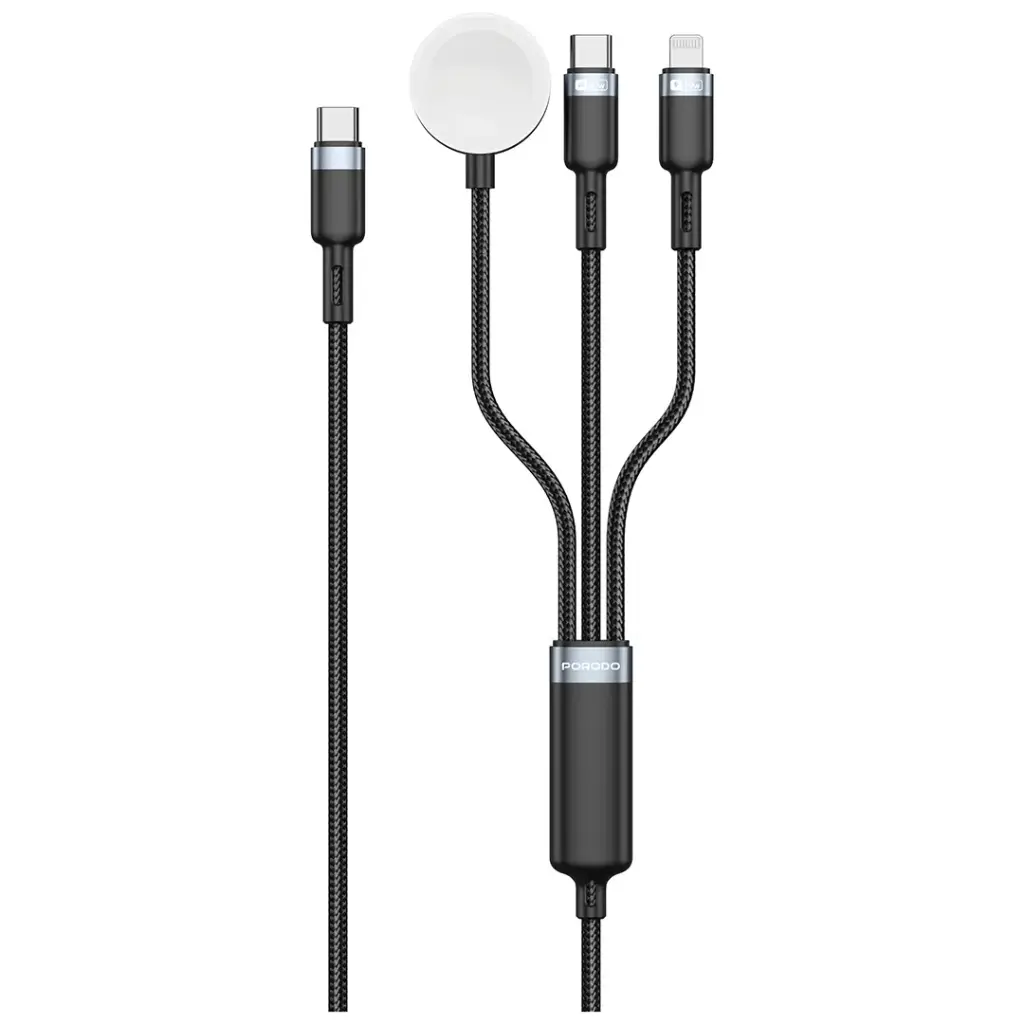 Porodo TrioLink 3-In-1 Charging Cable Type-C, Lightning and iWatch - Black