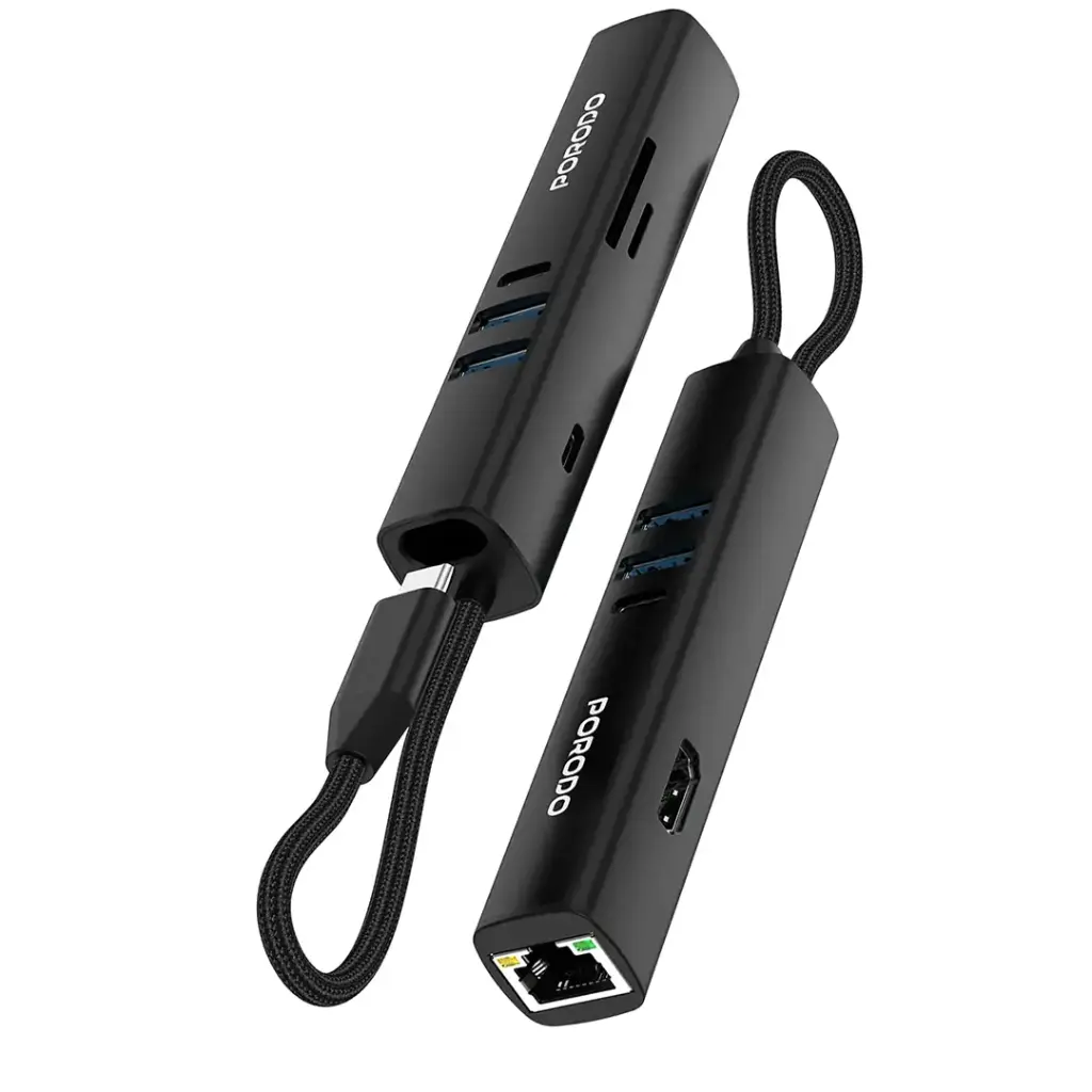 بورودو 8 في 1 موزع USB متعدد المنافذ مع سرعة نقل 5Gbps - أسود