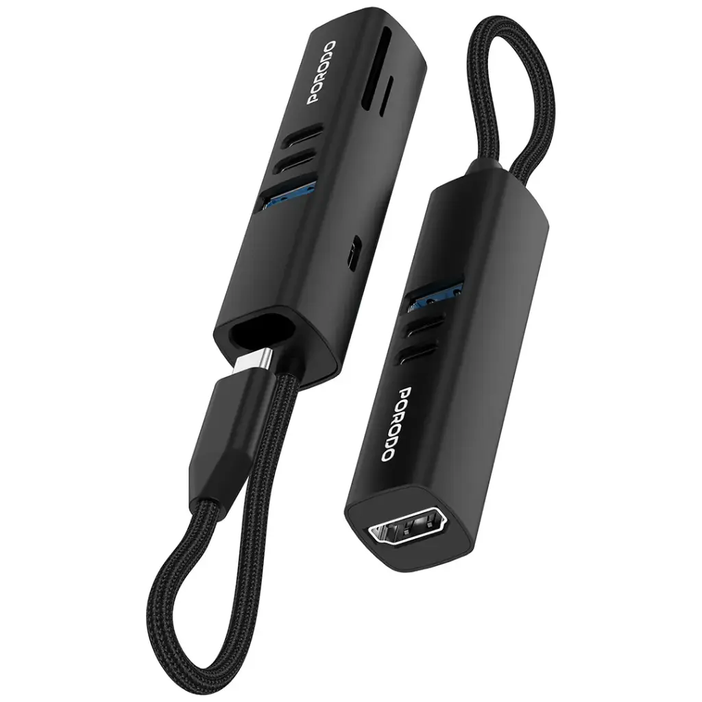 بورودو 7 في 1 موزع USB متعدد المنافذ مع سرعة نقل 5Gbps - أسود