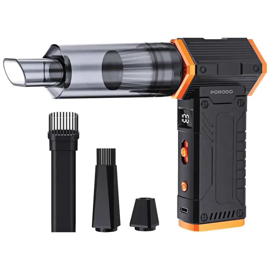 Porodo 2-In-1 Air Duster & Vacuum Cleaner with 4 Replaceable Nozzles - Black