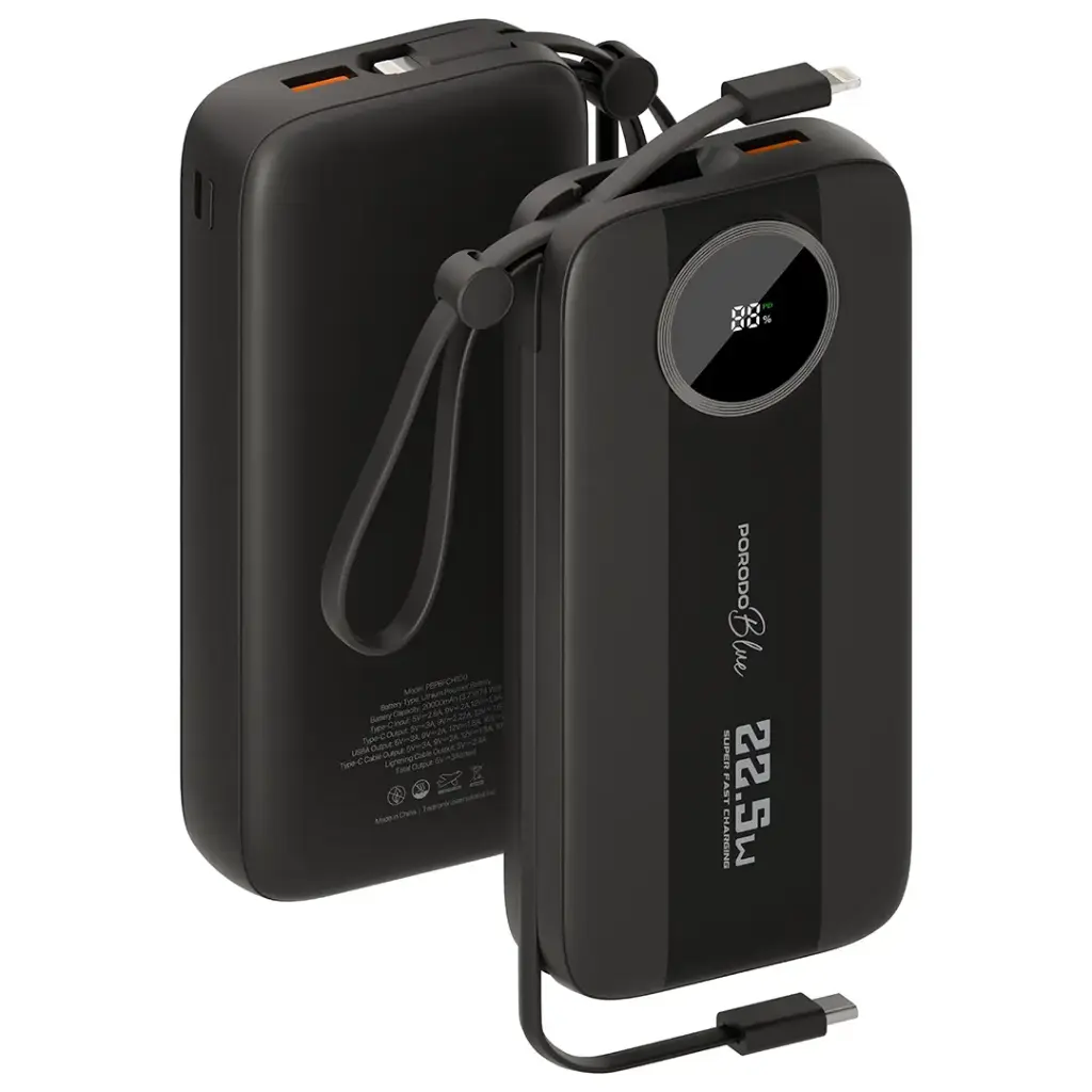 Porodo Blue Specca Multi-Port Power Bank with Type-C & Lightning Cable - Black