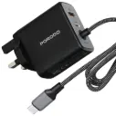 شاحن Porodo Zentrix 65W GaN Fast مع كابل USB-C مضفر بطول 1.5م - أسود