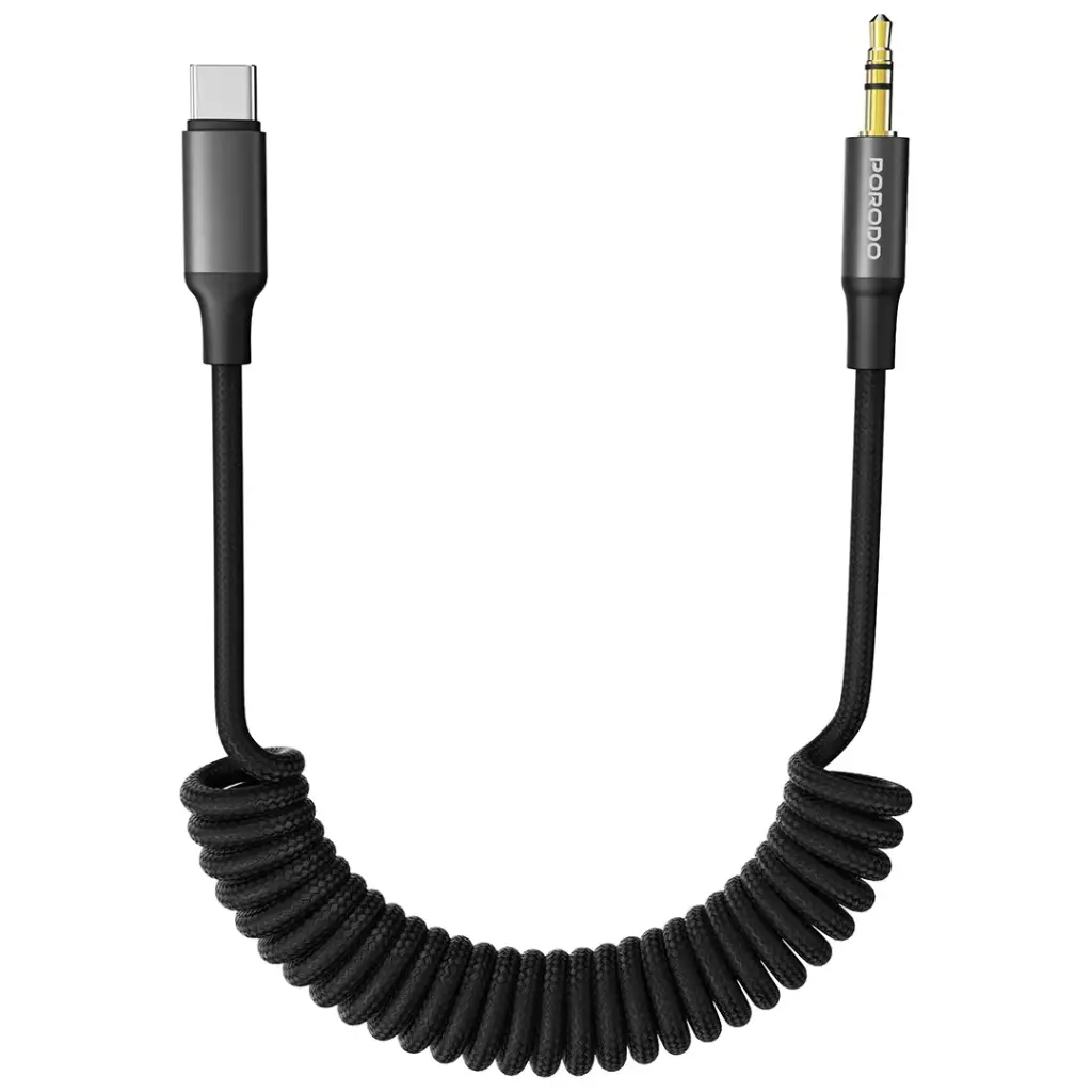 كابل Aux ملفوف مع تصميم مقاوم للتشابك من Porodo - أسود
