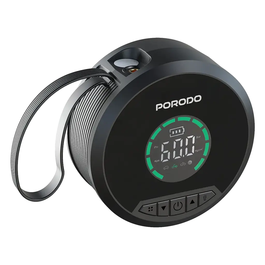 Porodo Gagefit Power Bank & Jump Starter with Tire Inflator & Lightning Lamp - Black