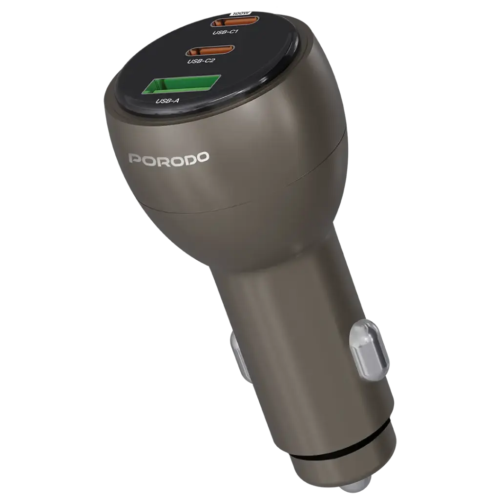 Porodo Valtro Multi-Port Car Charge with USB Fast Charging -  Brown