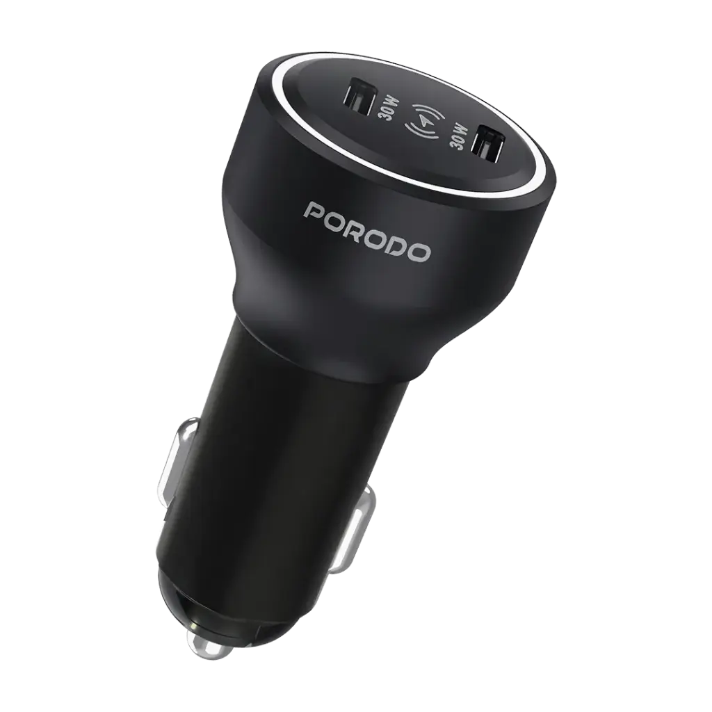 شاحن سيارة Porodo Velano مع منفذي USB-C - أسود