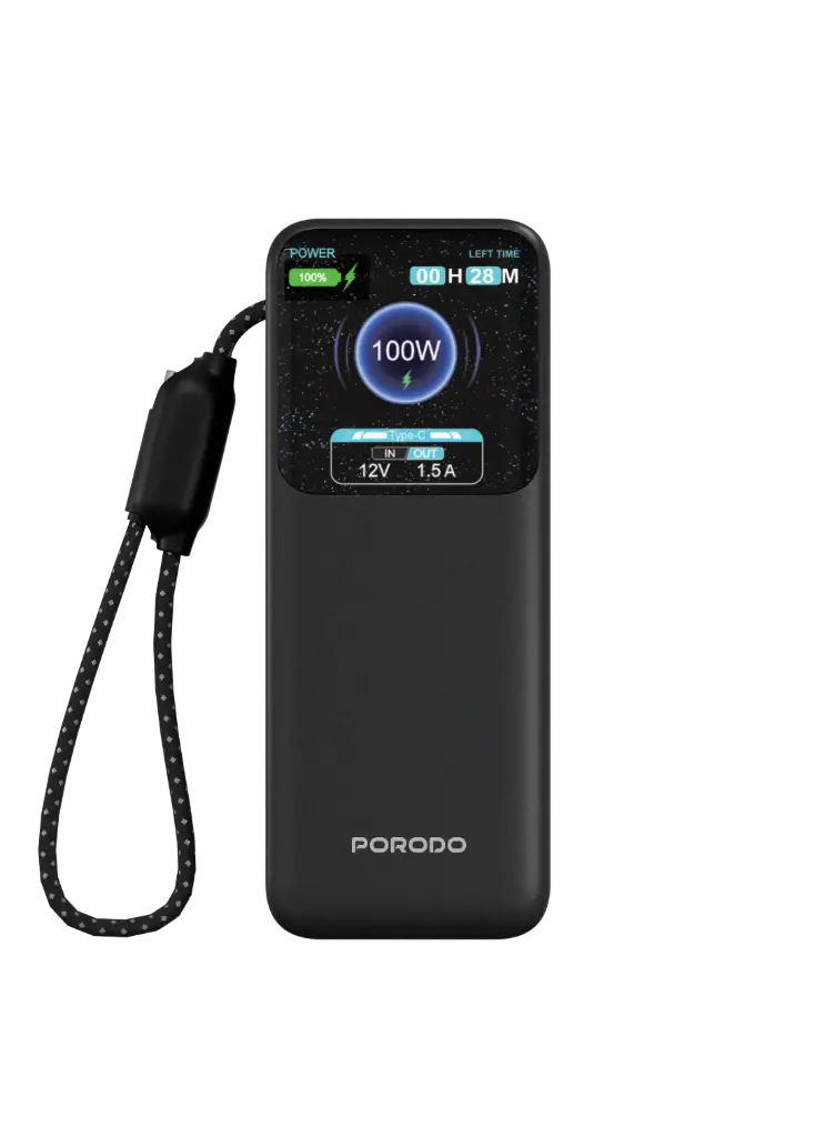 Porodo POLO 10000mAh POWER BANK Built-in USB-C Cables - Black