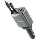 Porodo 111W Car Charger with Lightning & Type-C Retractable Cables - Gray