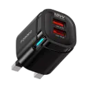 محول جداري Porodo Tekto ثنائي منفذ USB-A بقدرة 12 واط مع قابس بريطاني