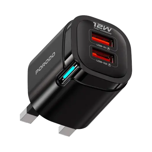 [PDFWCH110BK] Porodo Tekto Dual USB-A Wall Adapter - Black (Porodo Tekto Dual USB-A Wall Adapter)