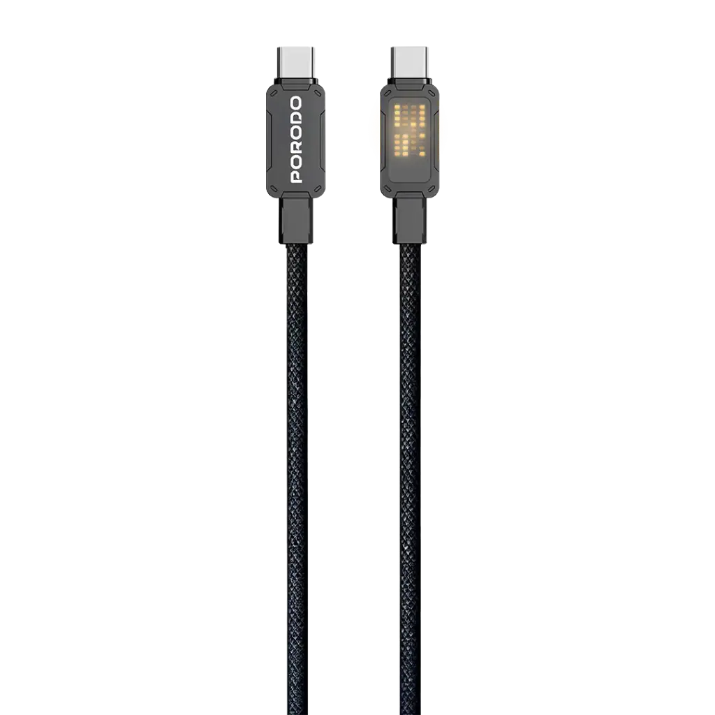 كابل مضفر بيكسلات من بورودو بطول 1 متر (من USB-C إلى USB-C ومن USB-C إلى لايتنينج) - أسود