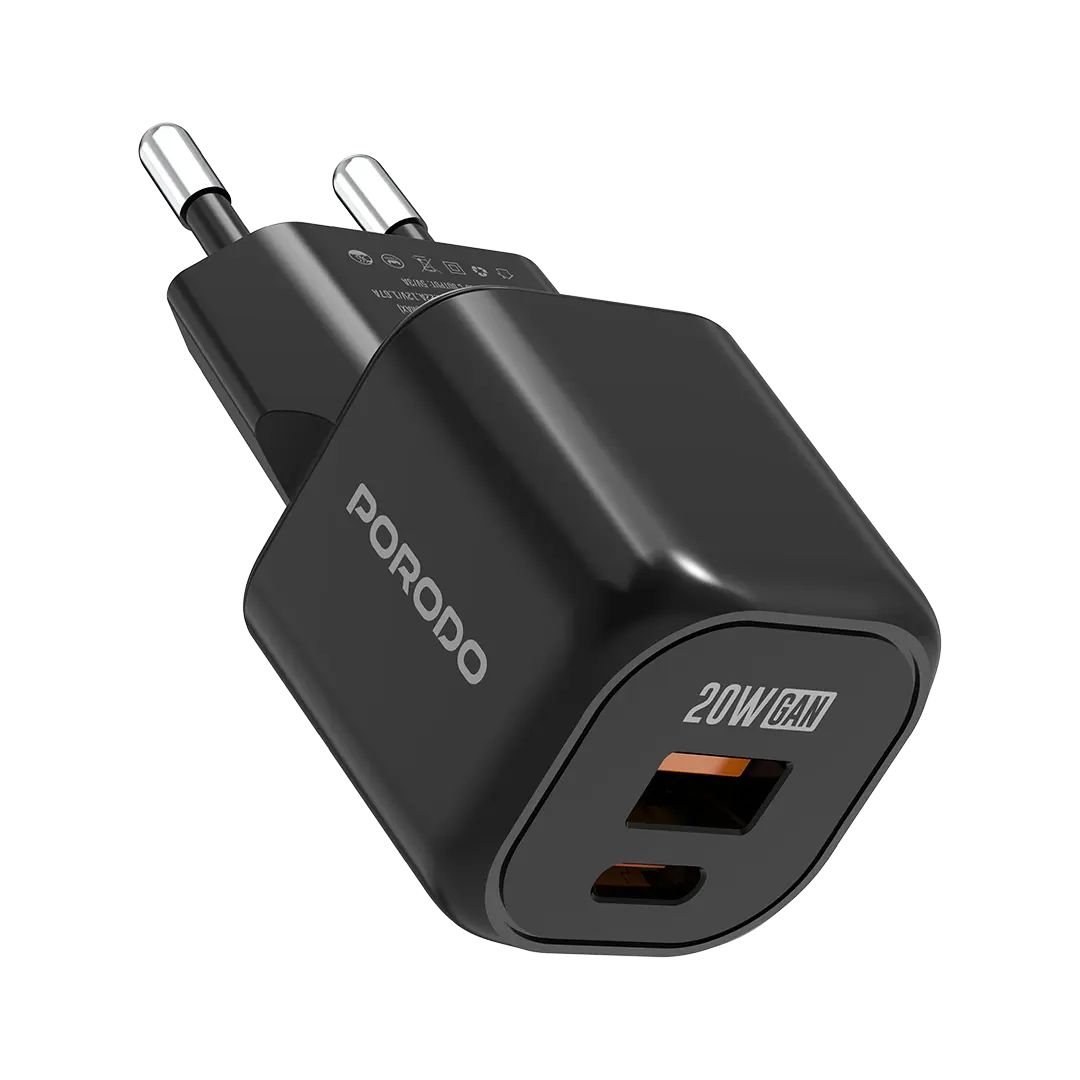 Porodo Dual Port GaN Wall Charger - Black