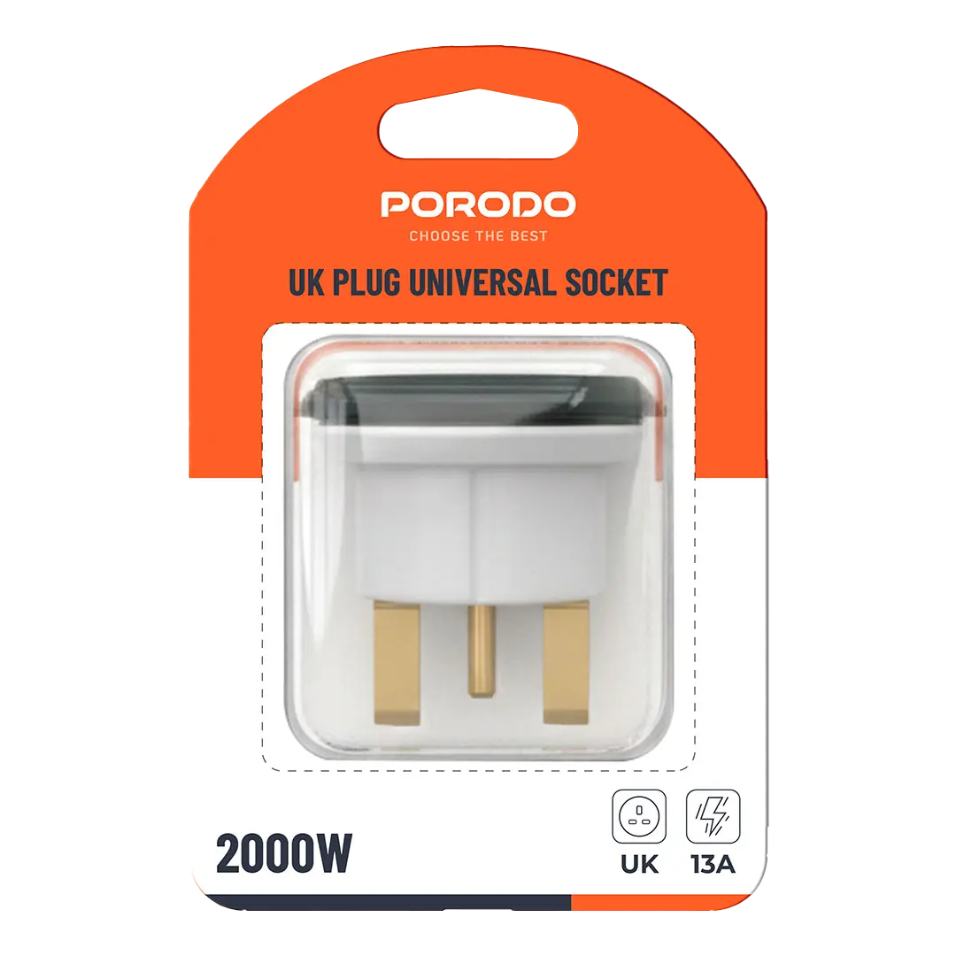 Porodo 2000W UK Plug Universal Socket - White / Black