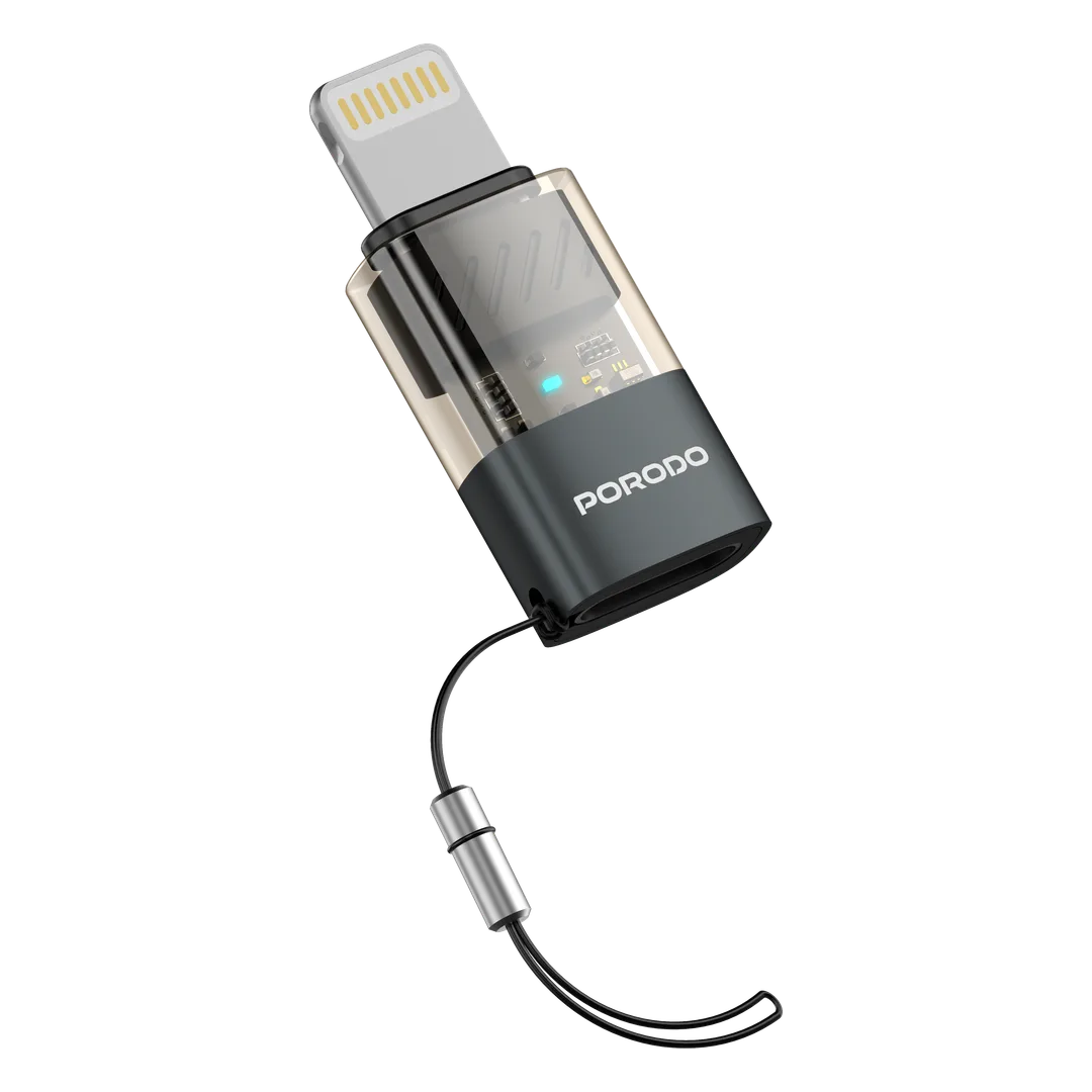 Porodo MiniLink Transparent OTG Adapter USB-C to Lightning - Grey