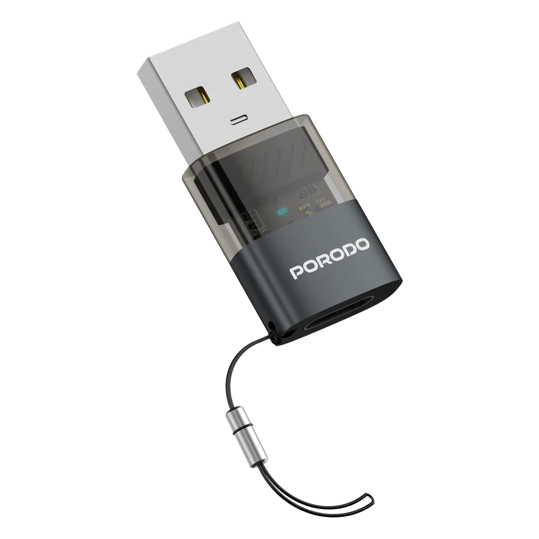 محول Porodo MINILINK الشفاف OTG من USB-C إلى USB-A - رمادي