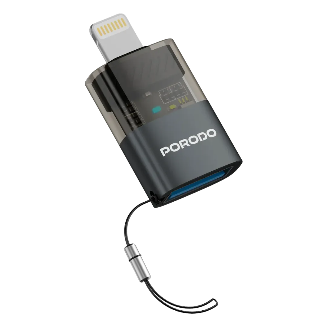 محول Porodo MiniLink الشفاف OTG من USB-A إلى Lightning