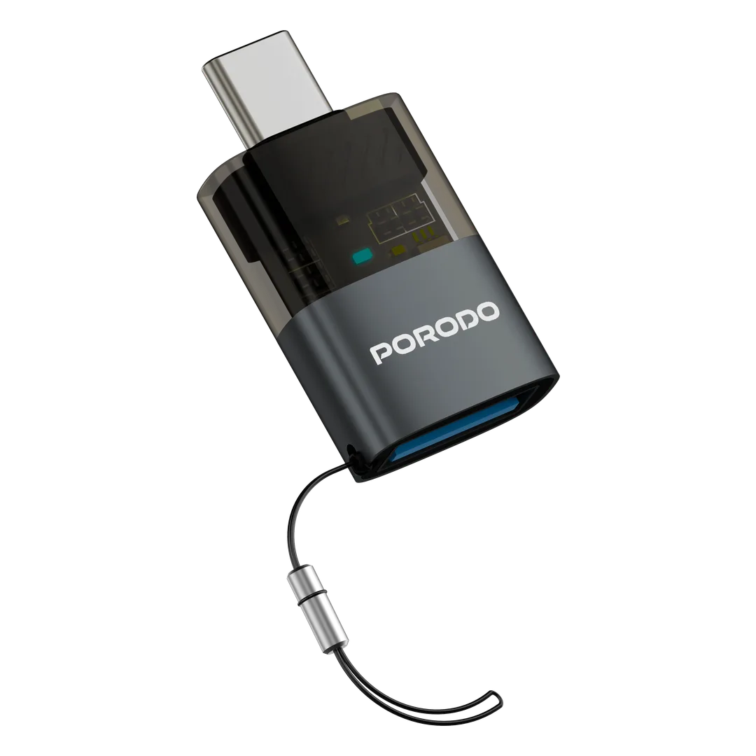 Porodo MiniLink Transparent OTG Adapter USB-A to USB-C - Grey