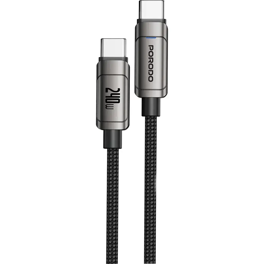 كابل بورودو باور سينك USB-C عالي السرعة 240W - رمادي