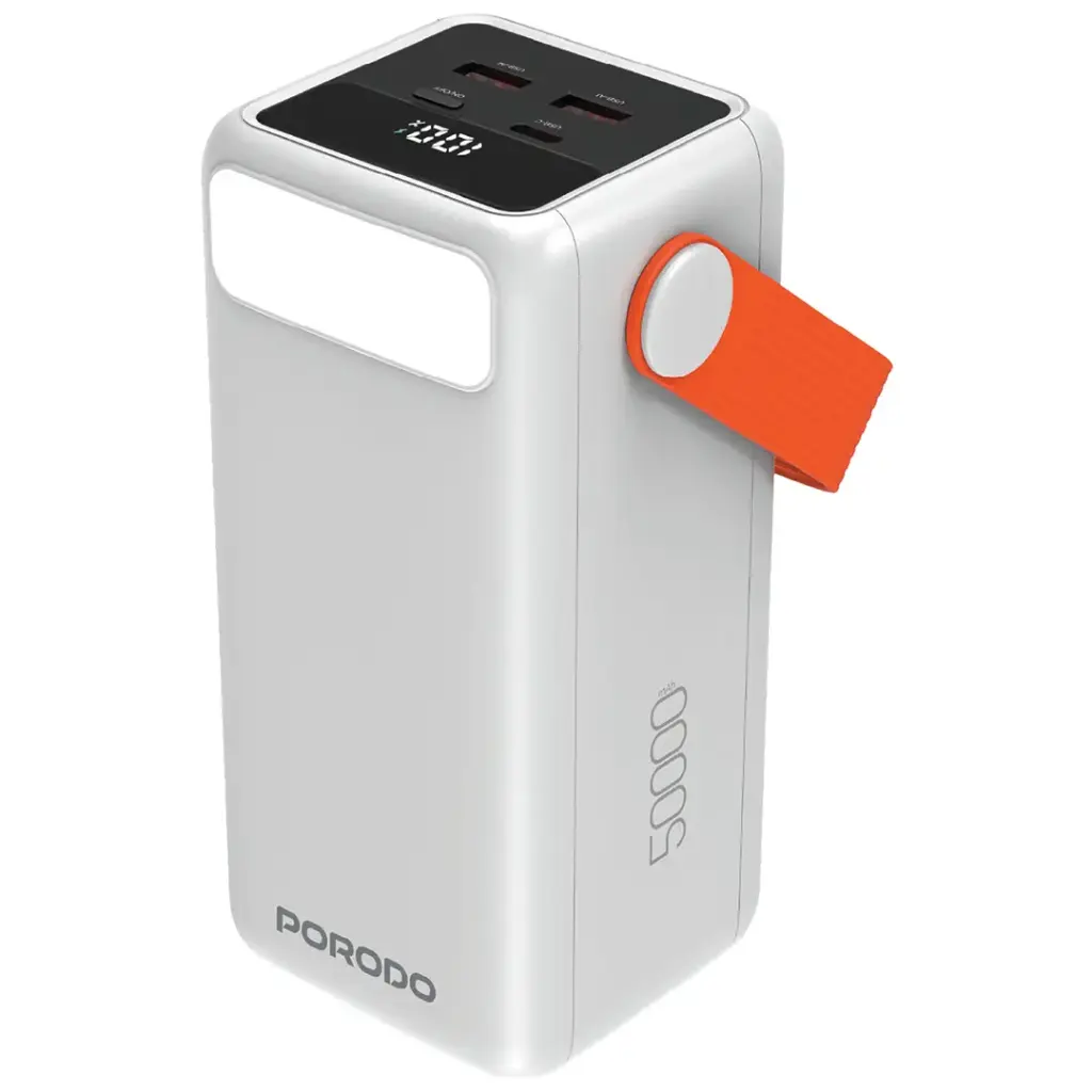 بنك طاقة بورودو PortaPower بسعة 50000 mAh مع إضاءة LED مدمجة – أبيض