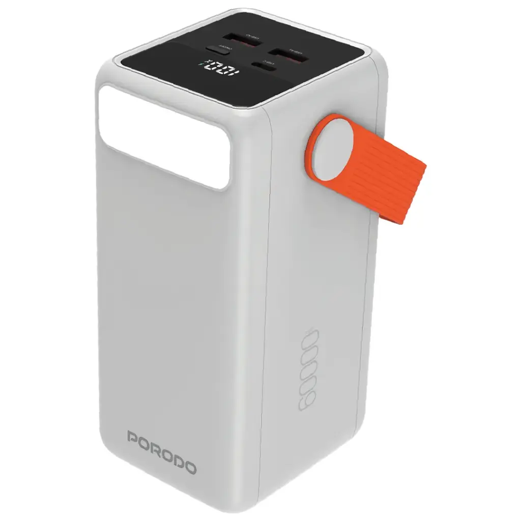 بنك طاقة بورودو PortaPower بسعة 60000 mAh مع إضاءة LED مدمجة – أبيض
