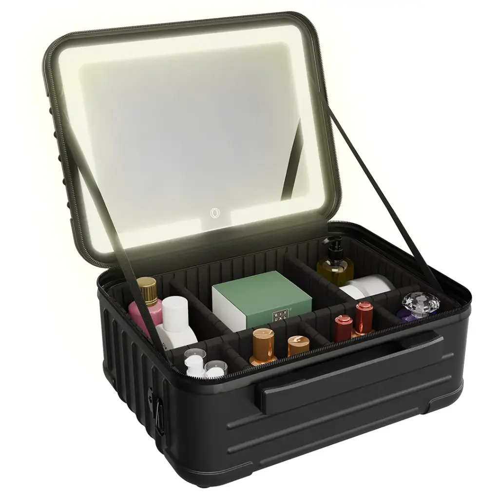 Porodo Lifestyle Travel Makeup Bag with Detachable LED Mirror - Black