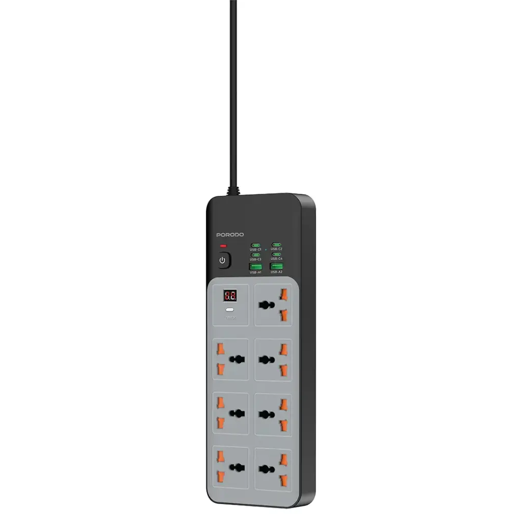 بورودو ٣٠٠٠ واط | شريط طاقة عالمي ٧ تيار متردد مع ٦ منافذ USB (٤ تيار متردد + ٢ أمبير) - رمادي