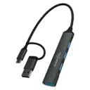 محور USB متعدد المنافذ 4 في 1 بورودو بلو مع رؤوس USB-A و USB-C - رمادي