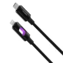 كابل شحن ونقل بيانات بوروودو LED محبوك USB-C إلى Lightning - أسود