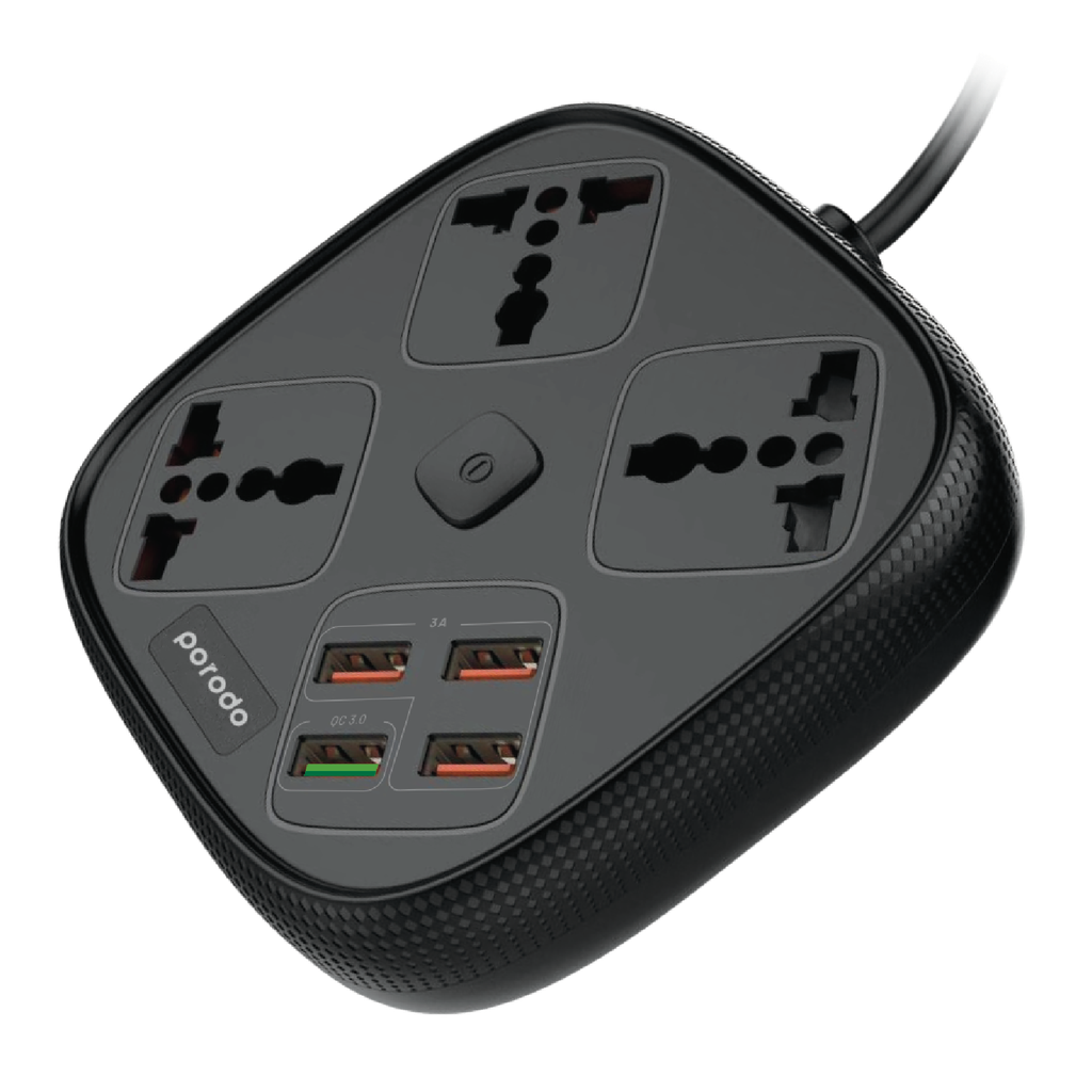 Porodo 3 USB Port 3A + 1 QC 3.0 with 3 Universal Power Sockets 10A