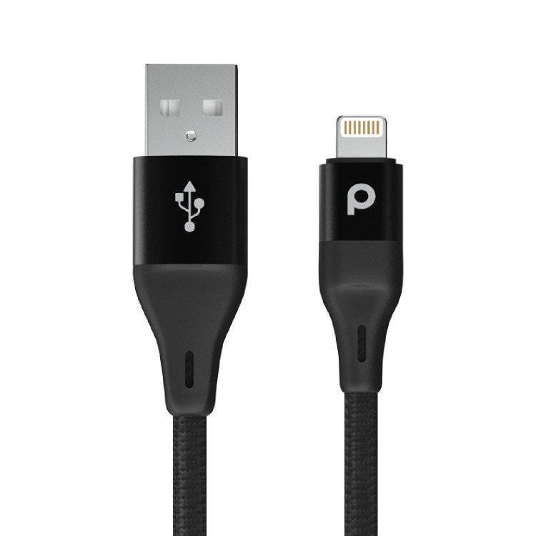 Porodo Aluminum Braided Lightning Cable 1.2M 2.4A - Black	